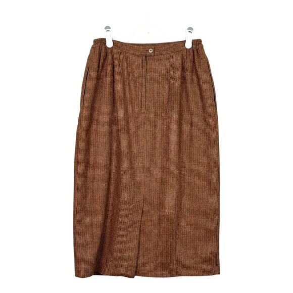 Vintage Wool Blend Micro Houndstooth Pattern Pencil Skirt - Picture 2 of 10